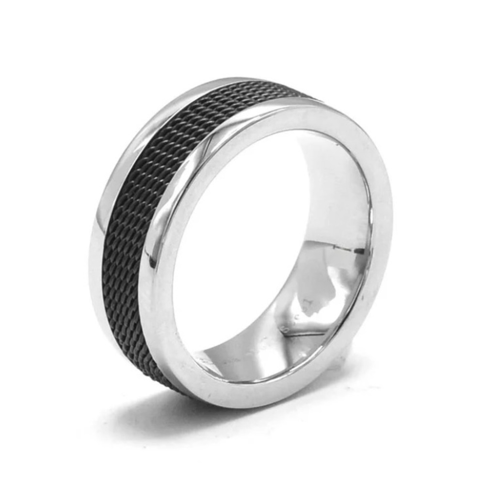 Men’s Stainless Steel Black Silver Ring Band